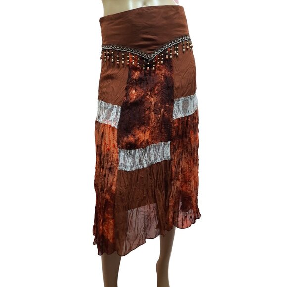 Vintage 90 Midi Skirt Boho Peasant Beaded Lace Trim Size S Fairy Grunge - Picture 2 of 10